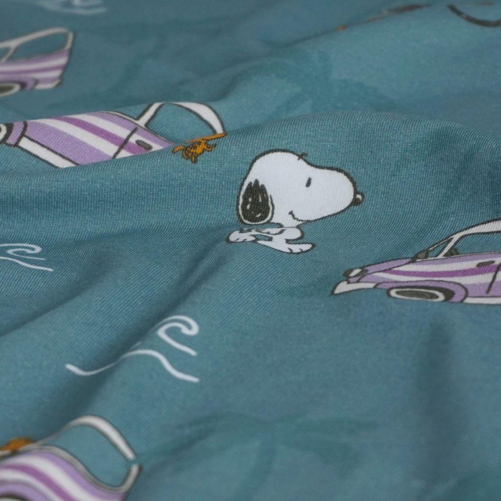 Baumwolljersey Peanuts® Snoopy Summer hellblau – Bio